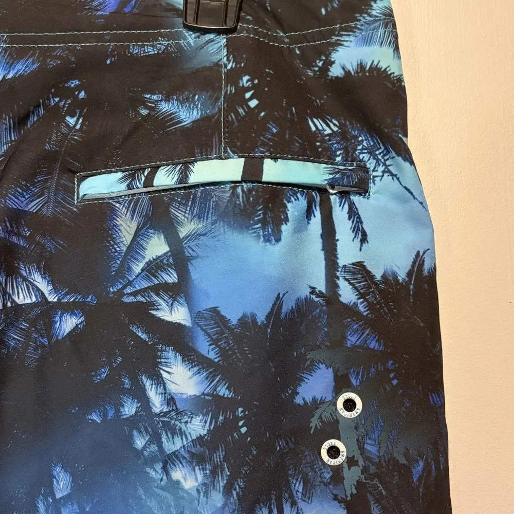 American Eagle- Blue Black Palm Tree Design Men's Swim Board Shorts- Size M